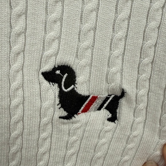 Thom Browne Cable Knit Cardigan Women White Hector Dog Stripe Preppy Luxury - Picture 7 of 12